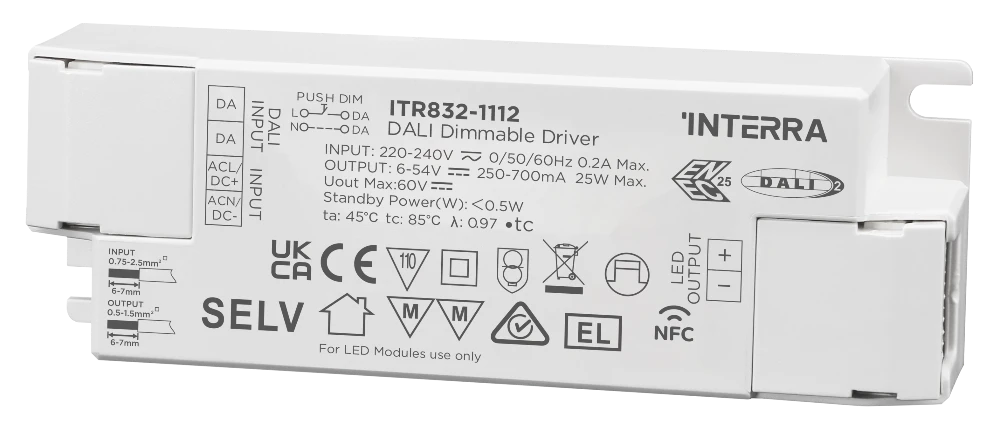 25W NFC Programmable DALI-2 DT6 Constant Current LED Sürücüsü (250 - 700 mA)